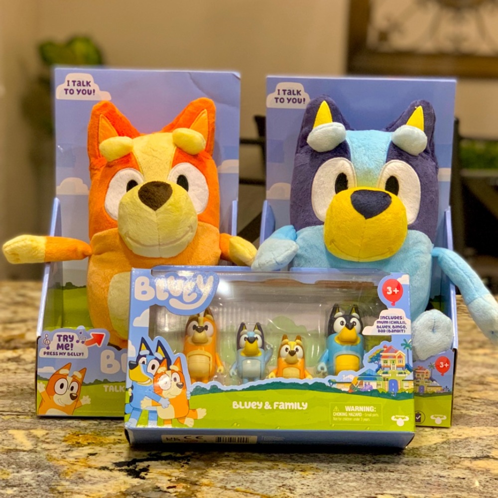Bluey and Bingo Plush 13" Talking Set and Bluey Family Figures Bundle Lot